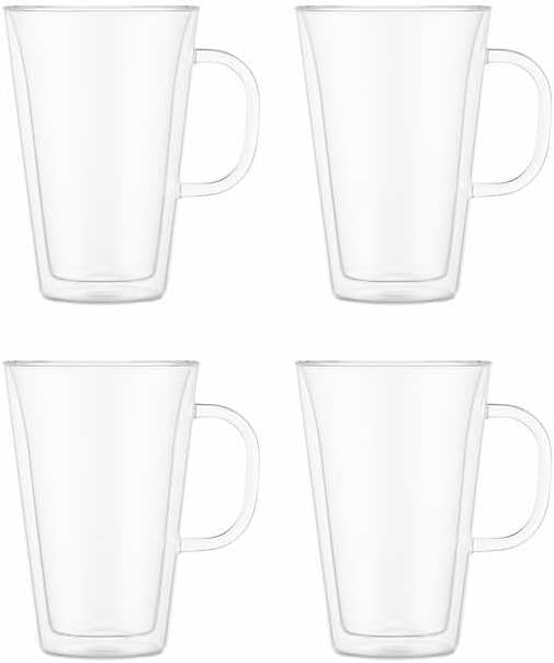 Bodum Canteen Double Wall Mugs, 4-piece Set (13.5 floz, double wall glass, clear)