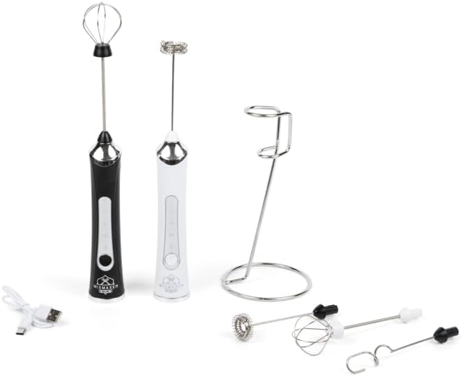 Handheld Frother Electric Whisk, Milk Foamer, Mini Blender and Electric Mixer, 3 Heads 3 Speed Adjustable, Rechargeable Hand Mixer Wand for Latte, Egg Beater, Powder Mixer, With Stand (300, Black)