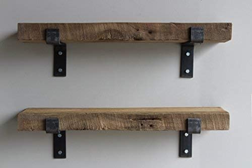 Urban Legacy Accent Shelves | Reclaimed Barn Plank | Set of 2 with Full Brackets (Natural 24" x 7" x 2")