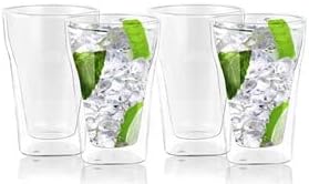 M&N HOME Double Wall Insulated Glass Tumbler Drink Glass, 13.5 Oz Highball Glass Cups for Beer, Lemonade, Iced Tea, Tropical Drink. Cocktail, Smoothie, Mojito - Set of Four