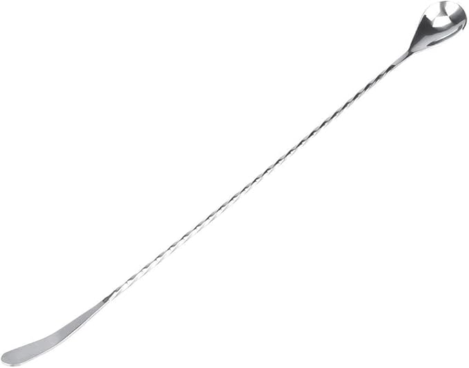 Bar Spoon, 15” Long Cocktail Mixing Stirrer Stainless Steel Spoon, Metal Silver Spiral Pattern Home or Bar Cocktail Stirring for Ice Cream Milkshakes Juice Coffee Tea Drink