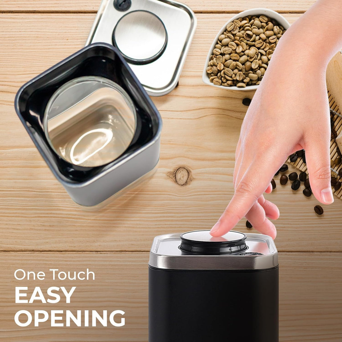 Kaffè 16 oz Square Airtight Glass Coffee Canister – Black & Silver