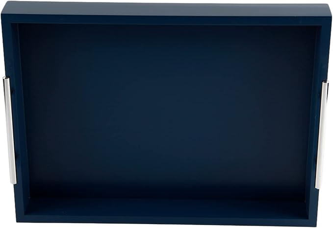 JJSQYLAN Wooden Serving Tray with Handles Rectangle Breakfast Tray for Coffee Table Decorative Ottoman Tray 16”x 12” for All Occasion's (Blue)