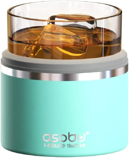 asobu Whiskey Glass with Insulated Stainless Steel Sleeve, 10.5 ounces (Mint Green)