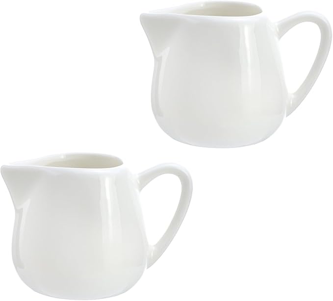 CHOOLD 2 pcs Mini White Ceramic Creamer with Handle, Coffee Milk Creamer Pitcher - White - 3 oz