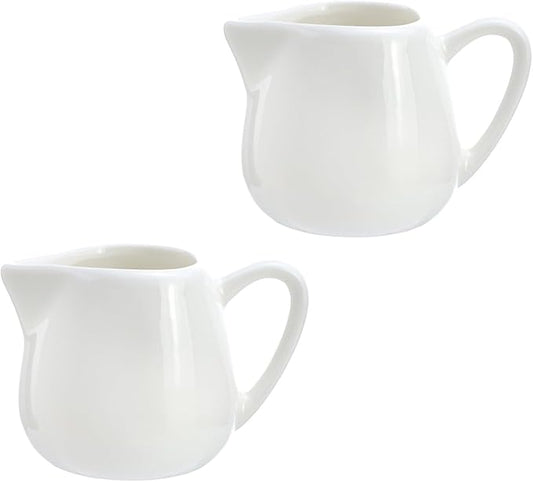 CHOOLD 2 pcs Mini White Ceramic Creamer with Handle, Coffee Milk Creamer Pitcher - White - 3 oz