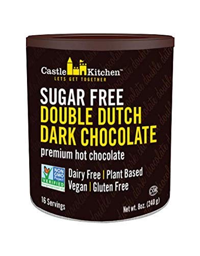 Castle Kitchen Sugar Free Double Dutch Dark Hot Chocolate (6 Pack) Premium Plant Based, Dairy Free, Gluten-Free, Vegan Hot Coca Mix - Just Add Water - 14 oz Can