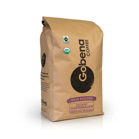 5lb Fair Trade Organic Certified Guatemalan Whole Bean Medium Roast Coffee, 100% Arabica Specialty Coffee, 80 ounces, 5 pounds, Bulk