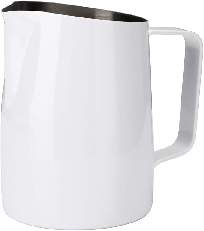 Espresso Steaming Pitcher, Espresso Milk Frothing Pitcher Stainless Steel, Coffee Latte Art Cup 14.2 OZ (420ml) White