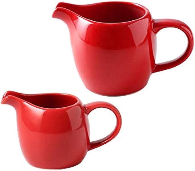 CHOOLD 2 pcs Mini Ceramic Creamer with Handle, Coffee Milk Creamer Pitcher - Red - 1.5 oz + 3 oz