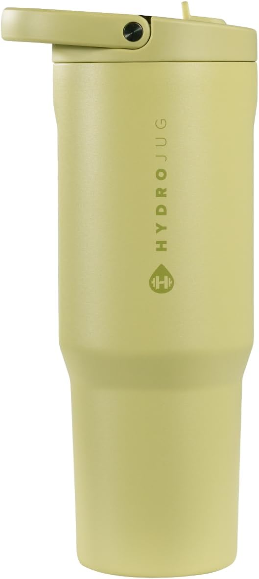 HydroJug Sport - Stainless Steel Tumbler with Straw, Vacuum Insulated, 40oz Leakproof Water Bottle, Ergonomic Design, Reusable, Dishwasher Safe, Rubber Base, Durable for Gym or Outdoors, Olive
