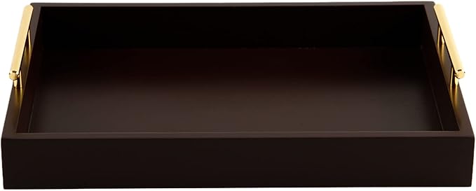 JJSQYLAN Wooden Serving Tray with Handles Rectangle Breakfast Tray for Coffee Table Decorative Ottoman Tray 16”x 12” for All Occasion's (Dark Brown)