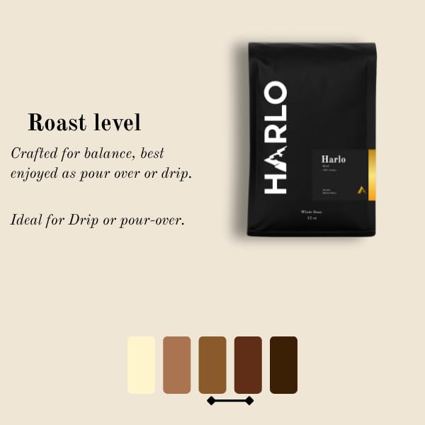 Harlo Coffee Roasters Harlo Blend Organic Medium Roast Whole Bean Coffee, 12 oz Bag, 100% Arabica, Fair Trade Certified