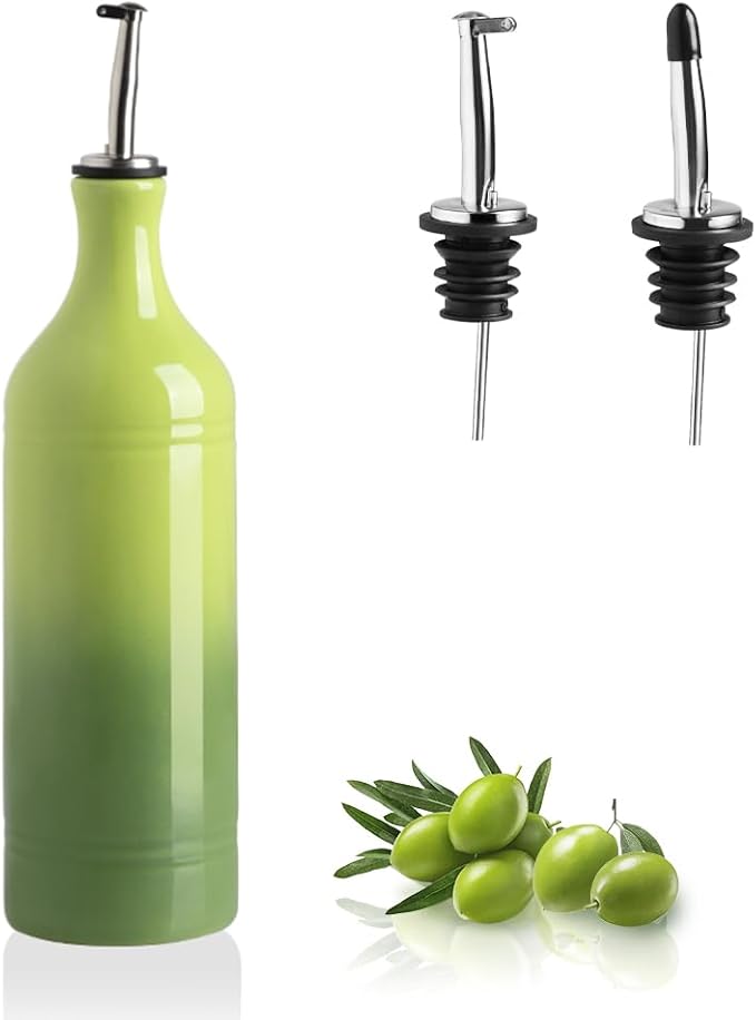 Sweejar Large Ceramic Olive Oil Dispenser Bottle, Opaque Oil Cruet Protects to Reduce Oxidation, Suitable for Storage Vinegar, Soy Sauce & Other Liquids, Pack of 1, 24 Fl Oz(Gradient Green)