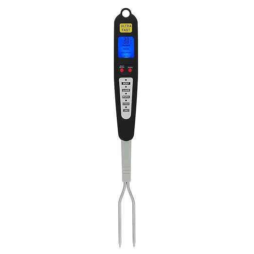 Qudinip Digital Meat Thermometer, Read BBQ Cooking Fork with Dual Probe and LCD Display, Comfort Grip Handle for Grill Bake Cook
