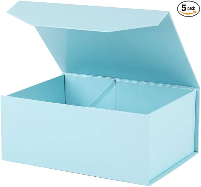 Sturdy Collapsible Gift Boxes (5pc): Blue, Rectangle (9.5x7x4 Inches) w/ Magnetic Lid for Proposals & Packaging