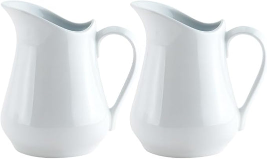 HIC Kitchen Creamer Pitcher With Handle, Fine Porcelain, 8-Ounce Capacity, For Coffee, Tea, Dressings, Sauces, Set of 2