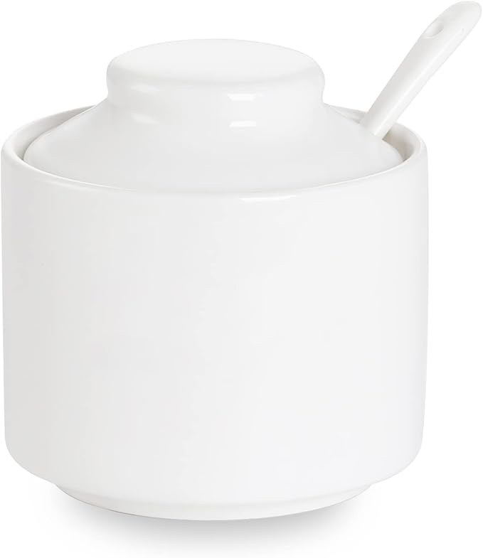 ONTUBE Ceramic Sugar Bowl with Lid and Spoon,Porcelain Seasoning Box Salt Bowl,8oz