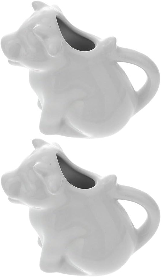 STOBAZA 2 Ceramic Pitchers For Cream Cow Figures Gravy Boat Animal Shape Milk Jug Cup Coffee Syrup Server Sauce Bowl For Salad Tea Milk Pourer, 7X8X4CM, White