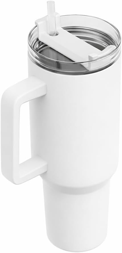 The FaarSky 40 oz Insulated Travel tumbler with lid and straw, 12 Hours Hot & Cold, Vacuum Insulated Stainless Steel, Leak-Proof Lid, (White)