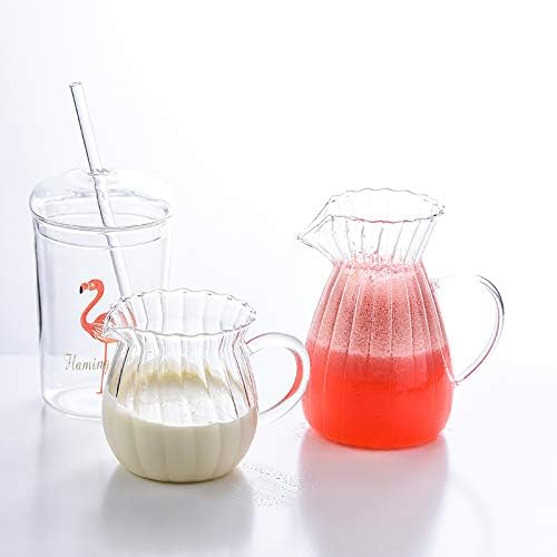 CHOOLD Creative Embossed Stripe Clear Crystal Glass Creamer Pitcher/Serving Pitcher/Sauce Pitcher/Milk Coffee Creamer Jug for Kitchen(15 oz)