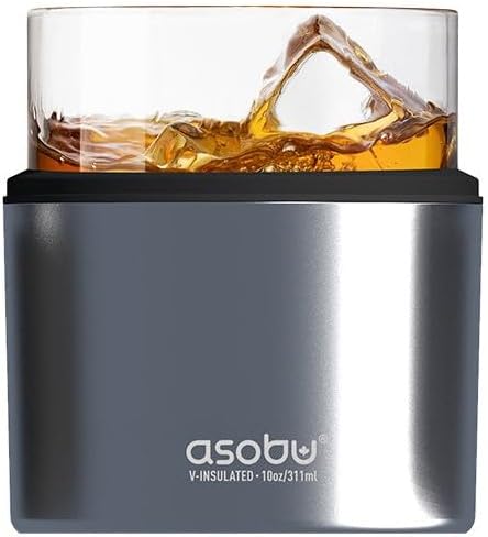asobu Whiskey Sleeve Glass – Insulated Bourbon Tumbler with Premium Rocks Glass, BPA-Free, Double-Wall Stainless Steel, Keeps Drinks Cold Longer, 10.5oz