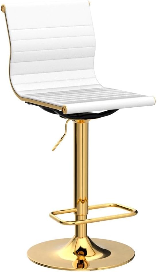 White Barstools Bar Height Set of 3 Adjustable Faux Leather Counter Height Bar Stool Chair with Back for Kitchen Island Breakfast Bar (White with Gold Base, 3 Pack)