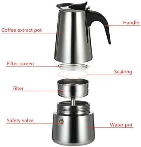 Espresso Coffer Maker Stainless Steel Moka Coffee Pot With Electric Stove Stovetop Expresso Percolator Easy To Clean Italian Cooker Induction Portable Cafeteria Classic Cafe Silver (4 cup)