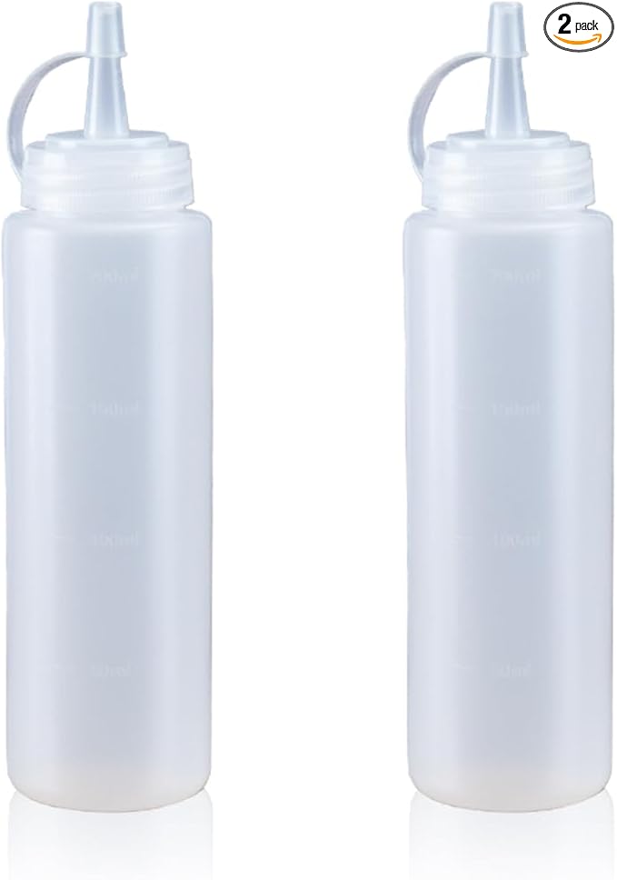 Squeeze Bottles for Sauces,Leak-Proof Condiment Dispenser, BPA-Free Kitchen Restaurant Squeeze Bottle Set with Wide Mouth for Ketchup, Mustard,Syrup,Dressings (White, 2Pack-8oz(200ml))