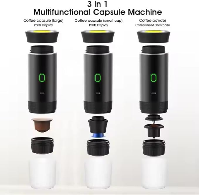 Magic Boxx Portable Electric Coffee Maker with USB-C | Compatible with Capsules and Ground Coffee | Ideal for Car, Office, Travel, and Camping
