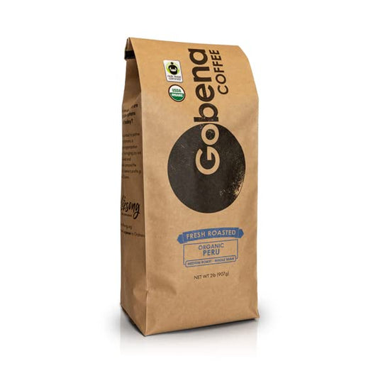 Gobena Coffee 2lb Fair Trade Organic Certified Peruvian Whole Bean Fresh Roasted Specialty, Medium Roast, 100% Arabica Coffee, 32 ounces, 2 pounds, Bulk