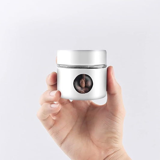 Coffee Canister Travel Jar, Mini Airtight Stainless Steel and Glass Food Storage Container Great for Coffee Bean and Coffee Grounds- White, 1.4 OZ