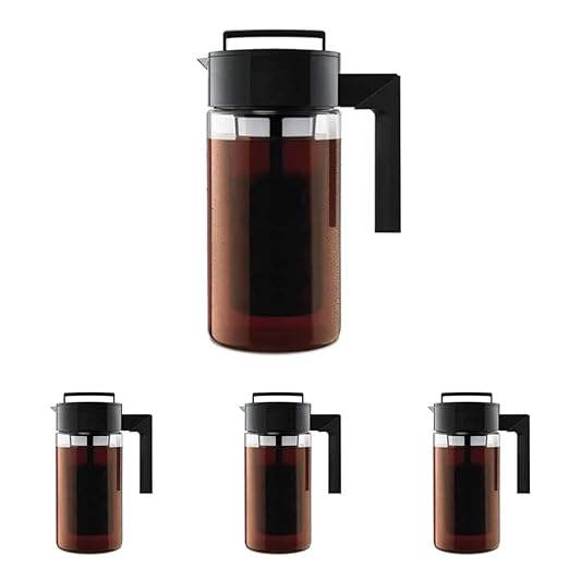 Takeya Tritan Cold Brew Coffee Maker - Airtight Pitcher with Leak-Free Lid - BPA-Free Cold Brew Maker with Silicone Handle - Dishwasher-Safe Pitcher for Homemade-Cold-Brew - 1 Quart,Black,(Pack of 4)