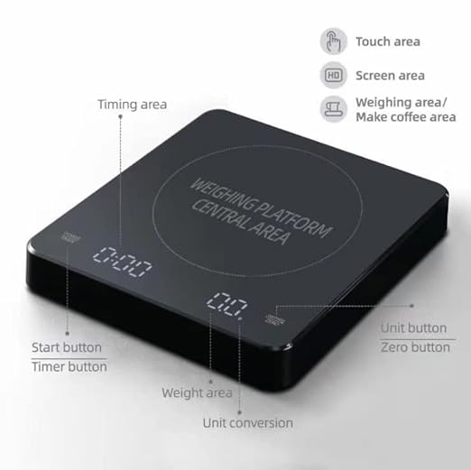 Mini Rechargeable Digital Coffee Scale with Timer, 3Kg/0.1g High Precision Sensor, Waterproof & Heat Resistant 135°C, with Silicone Mat, Ideal for Espresso, Kitchen, and Baking Lovers