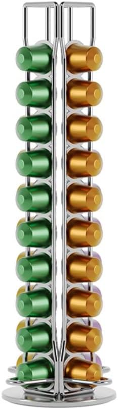 Coffee Pods Organizer Stand, 360° Rotating Metal Holder for 40pcs Nespresso OriginalLine Capsules, Capsule Rack, Compact & Sturdy Capsules Storage Holder for Kitchen Countertop
