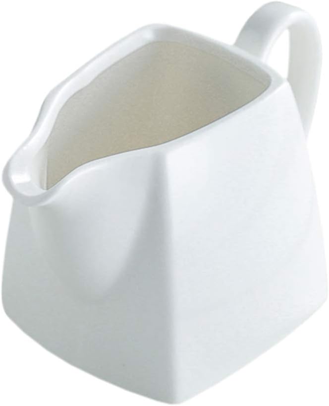Sizikato Delicate Porcelain Pure White Creamer Pitcher with Handle, 8 Oz