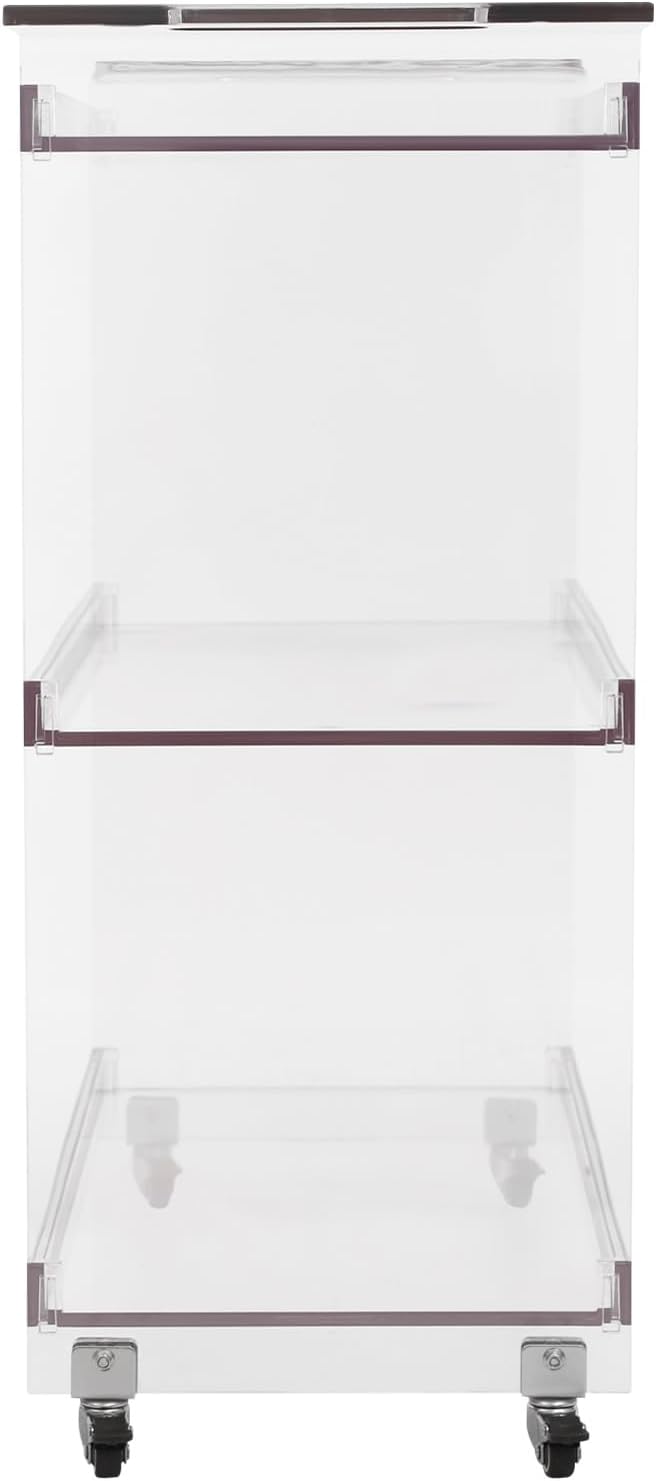 Rolling Serving Cart 3-Tier Small Bar Cart with Lockable Casters Storage Rolling Trolley 66lbs Capacity Mobile Kitchen Trolley for Home, Kitchen, Cafe (28 * 11.8 * 28.7in, Clear)