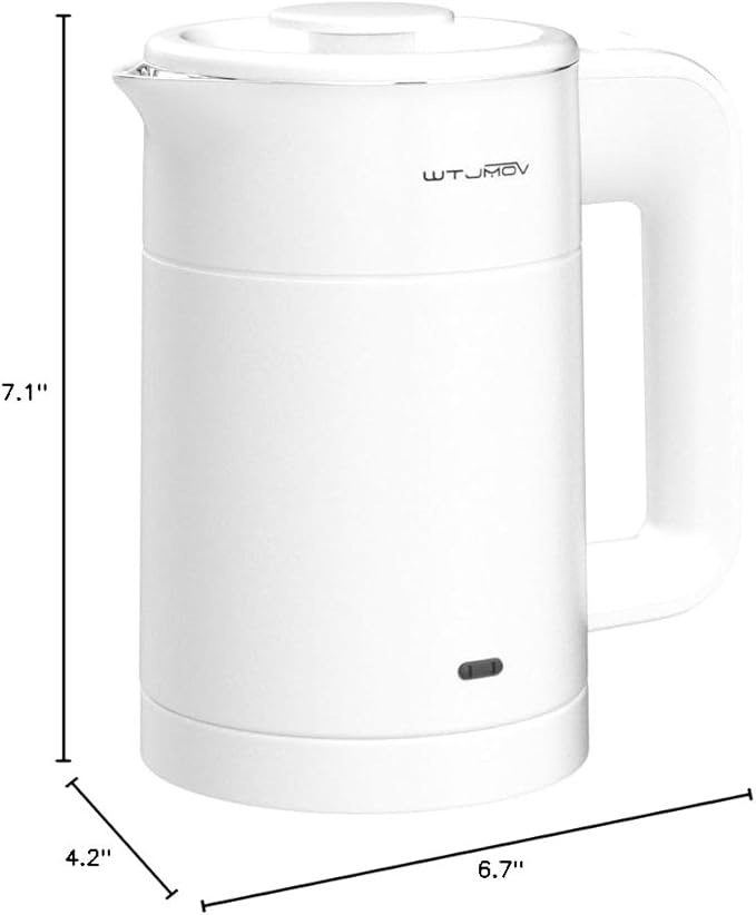 WTJMOV 0.6L Small Electric Tea Kettle Lightweight, 20 Ounce Double Wall Hot Water Boiler Stainless Steel Auto Shut-off, 120V Portable Travel Electric Kettle Fast Boil for Tea and Coffee,White