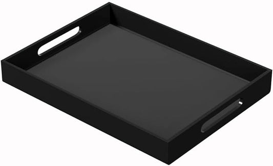 NIUBEE Black Serving Tray 12x16 Inches - Spill-Proof Acrylic Organizer with Handles for Coffee Table, Ottoman & Countertop | Decorative Tray for Breakfast in Bed, Drink Serving & Home Organization