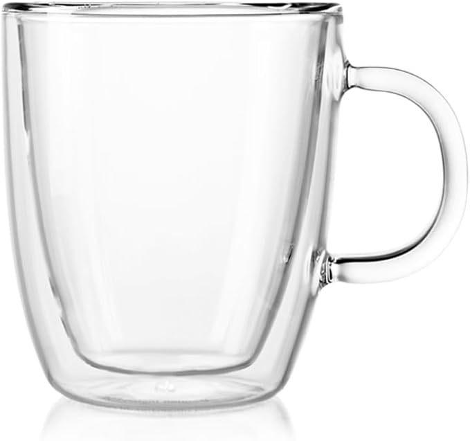 Bodum 10oz Bistro Double Wall Insulated Mug, High-Heat Borosilicate Glass, Set of 2, Clear