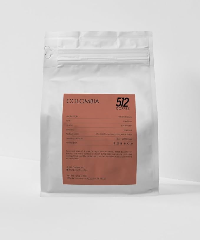 512 Coffee Specialty Colombia Medium Roast – Premium Single Origin Whole Beans with Chocolate, Citrus & Nutmeg Notes – Fresh Roasted for Drip & Filter Brewing