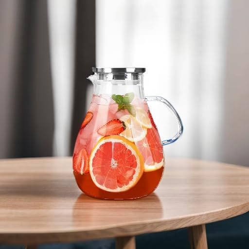 1 Gallon Glass Pitcher with Lid and Handle, Hot & Cold Water Jug, Extra-Wide Mouth Beverage Carafe for Juice, Iced Tea & Drinks
