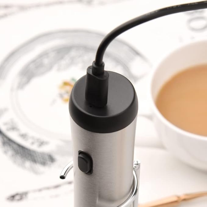 Kitchen small appliances Stainless Steel Rechargeable Milk Frother, Eco-Friendly Charging, Detachable Whisk for Lattes, Cappuccinos, Matcha, Hot Chocolate–Handheld Foam Maker with Metal Stand(Steel)