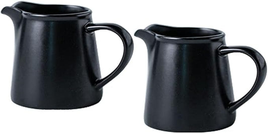 Black Mini Simple Ceramic Coffee Milk Creamer Pitcher with Handle, Set of 2
