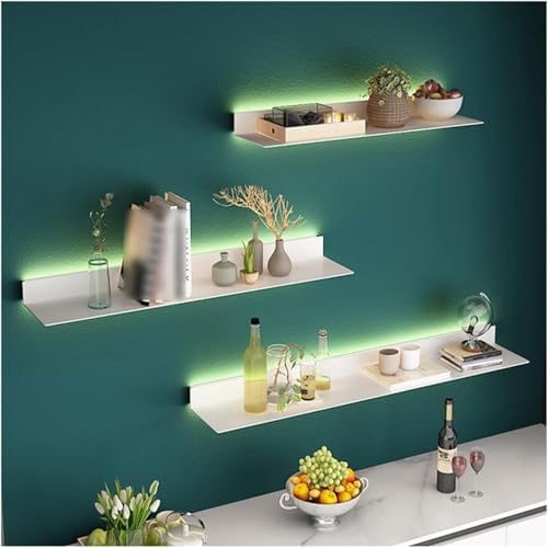 LED Floating Wall Shelves - Metal Display Shelves, Wall-Mounted Storage for Home, Office & Commercial Use - Sturdy Steel Plate, 100x20x6CM