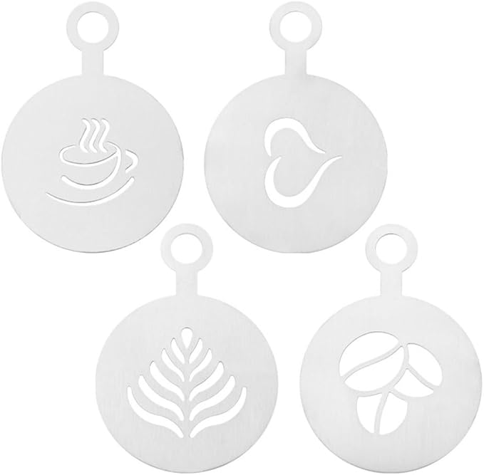 DONGKER Latte Art Stencils,4 PCS Stainless Steel Coffee Stencils with Various Patterns for Kitchen Store Arts Templates
