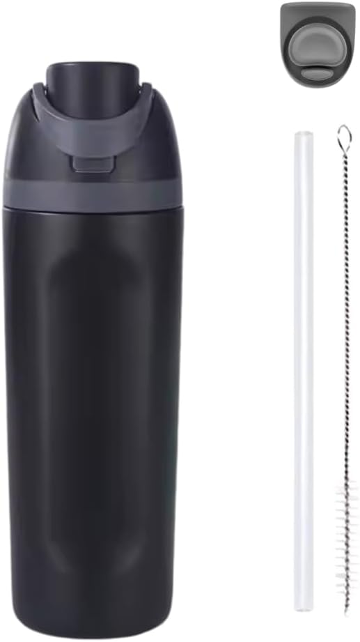 DUTHINGS Insulated Stainless Steel Water Bottle with Straw, 24 oz – Leakproof, BPA-Free Reusable Sports & Travel Bottle with Replacement Straw and Cleaning Brush (Black)