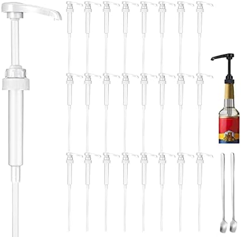 24 Packs White Coffee Syrup Pump Dispenser, Compatible with 25.4 Oz/750ml Bottles, Great for Home & Coffee Bar Drinking Mixes, Tea, Beverage, Cocktails, Plus Spoons(5.23")