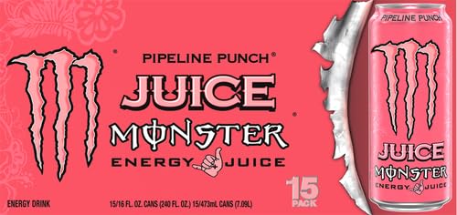 Monster Energy Juice Pipeline Punch, Energy Drink, 16 Ounce | Energy + Juice, Pack of 15