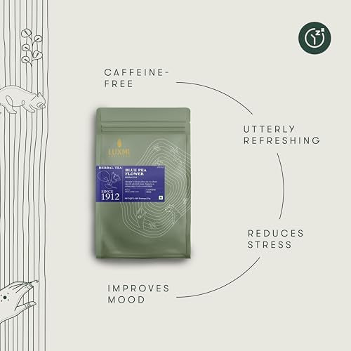 Luxmi Estates Butterfly Pea Flower Organic Blue Pea Flower Tea (50 Tea Bags) Caffeine Free Tea Bags For Relaxing, Calming, and Stress Relief, With Certified Herbal Tea